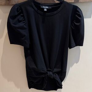 Lea‎ & Viola Black Short Sleeve Tie-Front Top